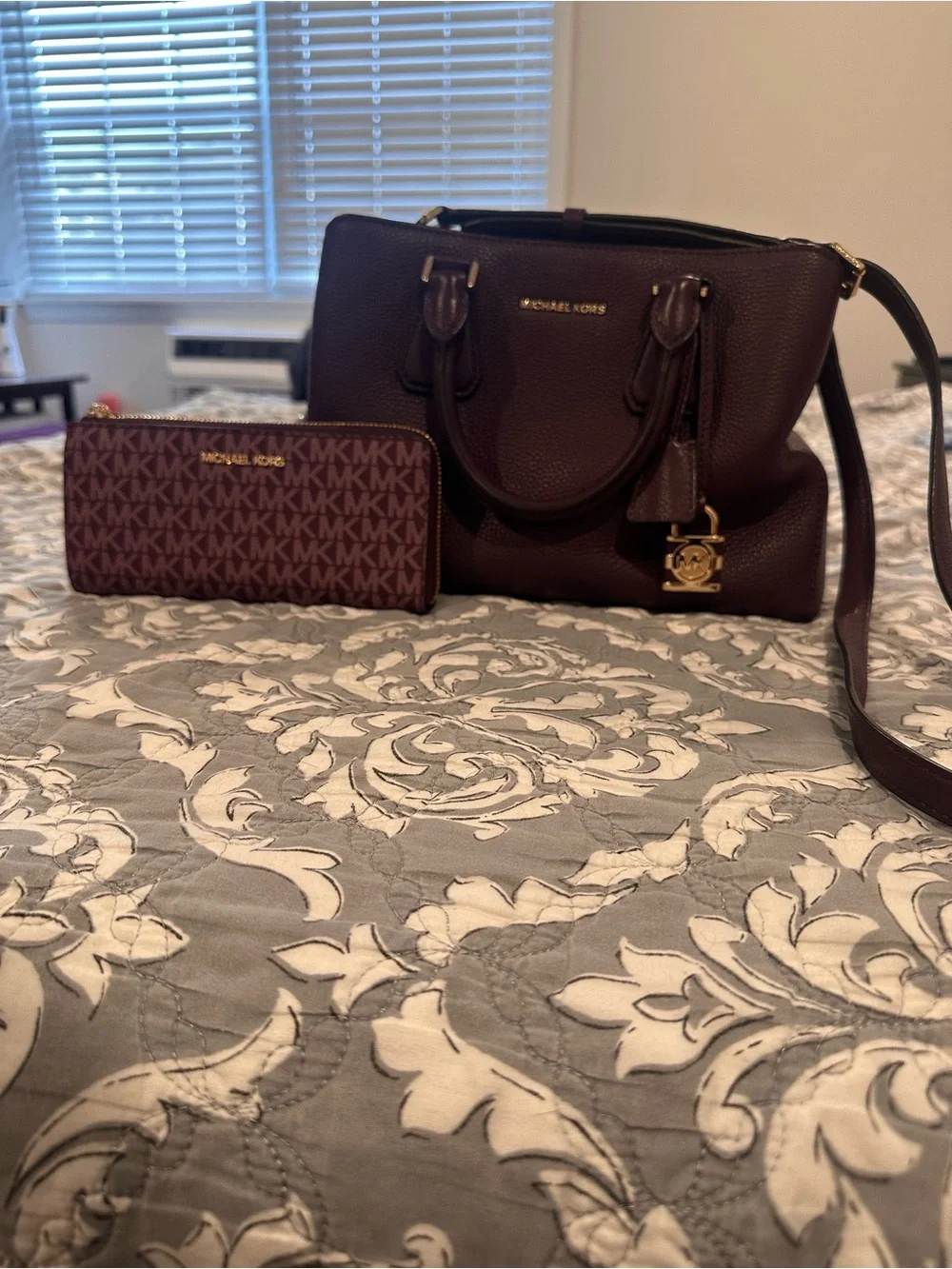 Michael Kors Deep Plum Pebbled Leather Satchel & Wallet